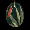 Close up of Arizona Cardinal oval ceramic ornament. It features a cardinal perched on an agave.