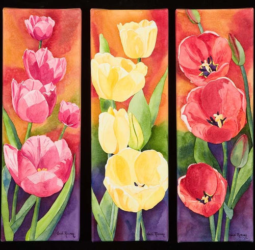 Pink, Red and Yellow Tulip Triptych