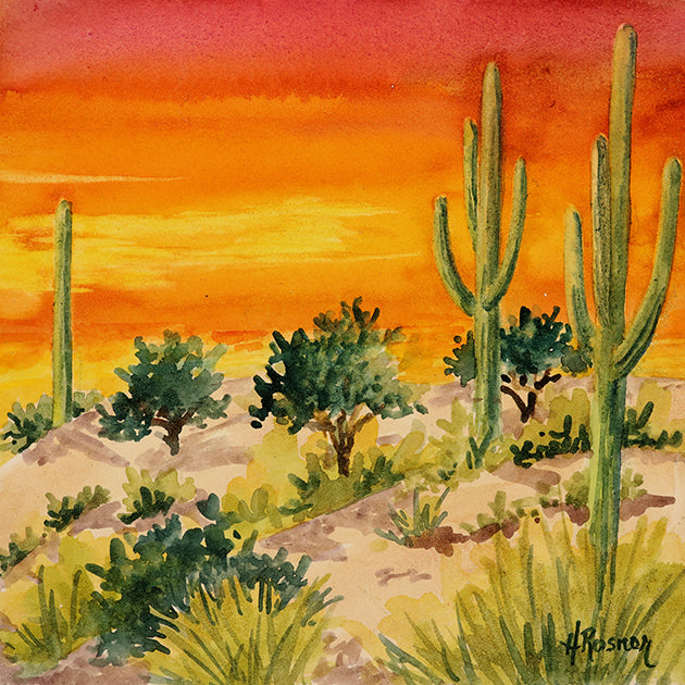 The Cactus Sunset Mini I by Heidi Rosner. It features a Sonoran landscape complete with typical plants of the Arizona desert.