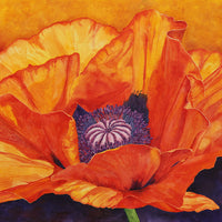 The "Centerpiece" watercolor painting by Heidi Rosner. It features an orange poppy against a gradient background