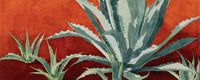 The "La Familia" watercolor painting by Heidi Rosner. It features a group of agaves against an orange watercolor background