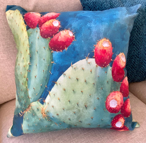 Fruit of the Opuntia decorative pillow on a couch