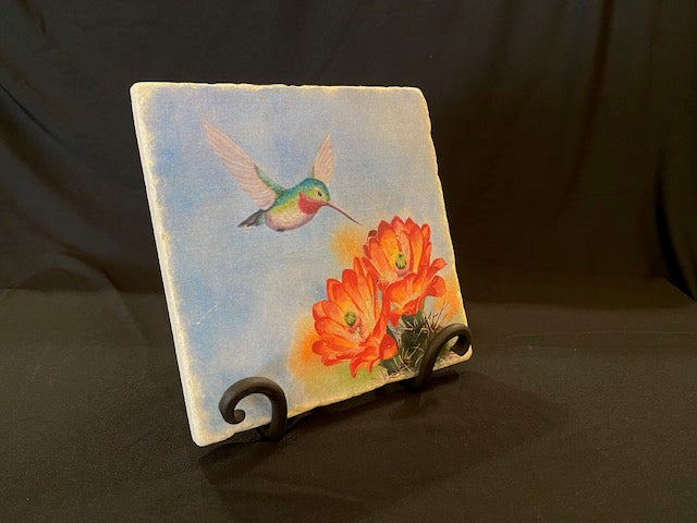 Springtime Bounty trivet on an iron stand