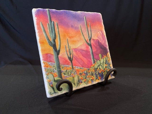Scottsdale Sunset I trivet on an iron stand