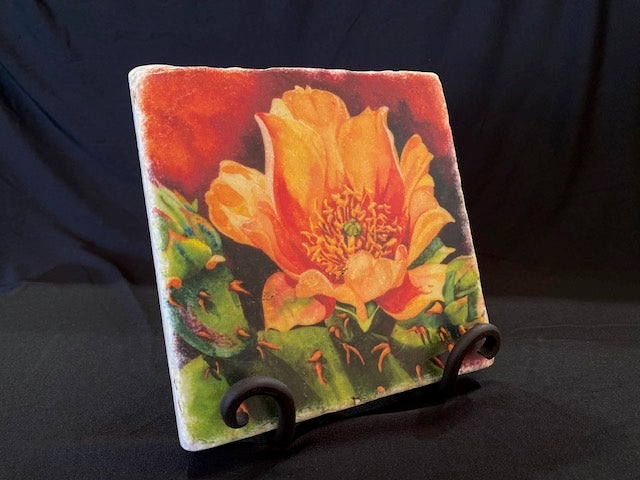 Prickly Pear 1 trivet on an iron stand