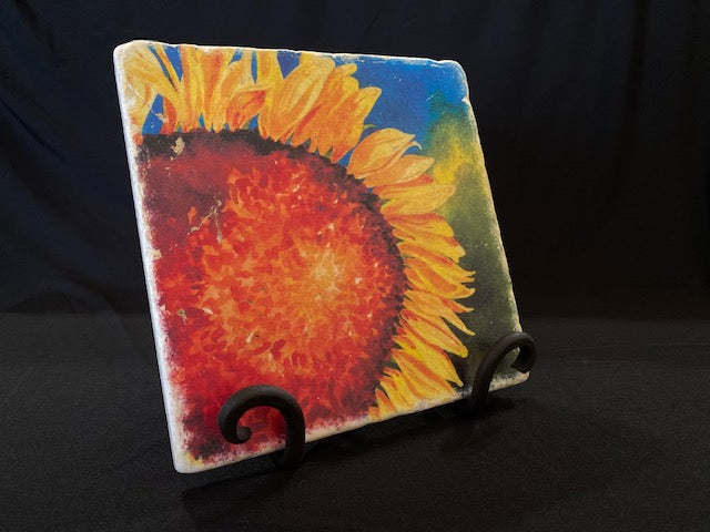 Sunflower 2 trivet on an iron stand