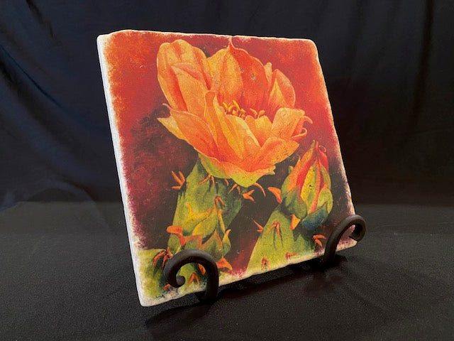 Prickly Pear 2 trivet on an iron stand