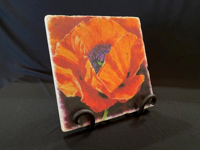 Brilliant Bloom trivet on an iron stand