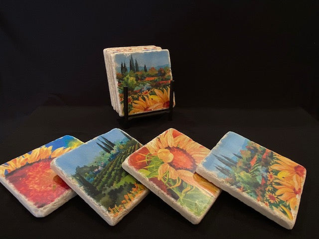 The full Sunflower collection of coasters