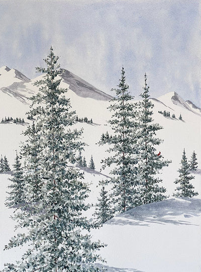Pure White watercolor painting by Heidi Rosner, featuring a winter landscape