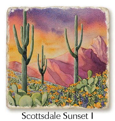 A closeup of the Scottsdale Sunset I trivet