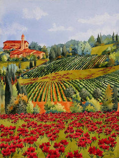 Tuscany in the Spring, Italian landscape watercolour painting